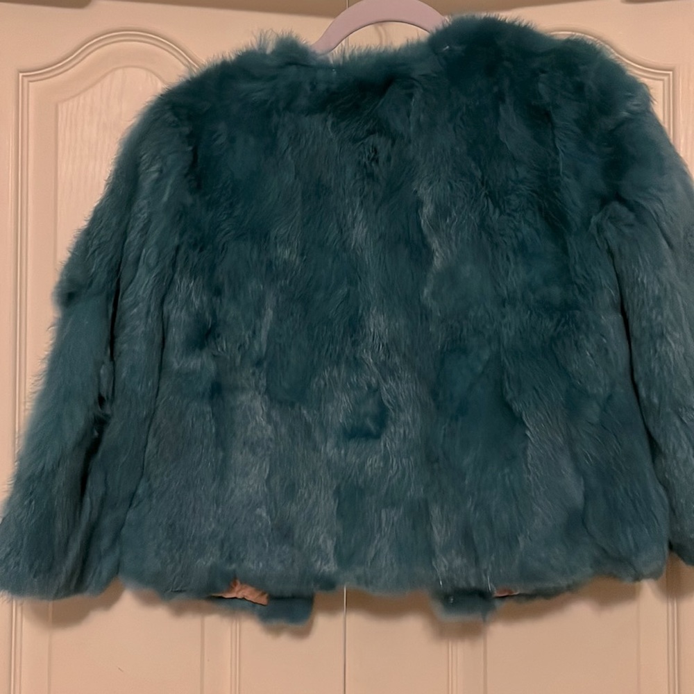 Green Rabbit Fur Coat. Small - Picture 2 of 5
